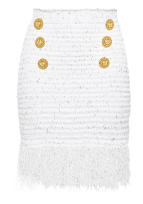 Balmain 6-Button fringed tweed skirt - White