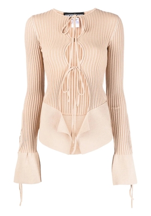 ANDREĀDAMO tie-fastening long-sleeve knitted top - Neutrals