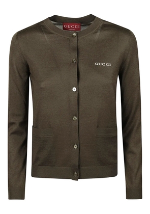 Gucci logo-intarsia button-up cardigan - Brown