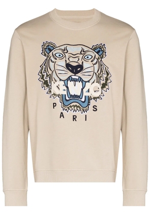 Kenzo tiger-embroidered cotton sweatshirt - Neutrals