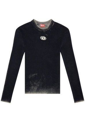 Diesel appliqué-logo ribbed top - Black