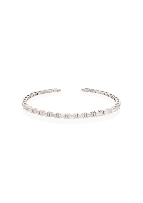 Suzanne Kalan 18kt white gold Linear Horizontal baguette diamond bangle - Silver