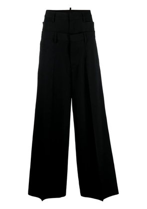 DSQUARED2 layered wide-leg virgin-wool trousers - Black