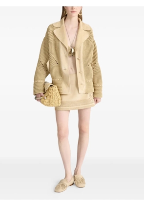 Ermanno Scervino embroidery suede skirt - Neutrals