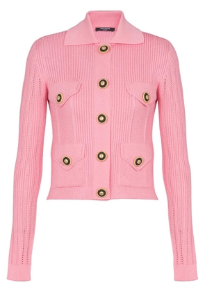 Balmain logo-embroidered knit cardigan - Pink