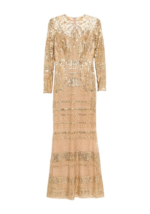 Elie Saab embroidered tulle long dress - Neutrals