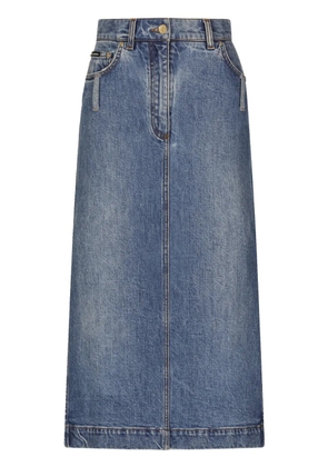 Dolce & Gabbana logo-plaque midi denim skirt - Blue