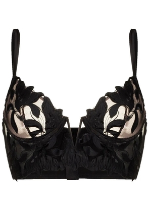 Fleur Du Mal Lily Embroidery longline demi bra - Black