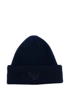Emporio Armani logo-embroidered ribbed beanie - Blue