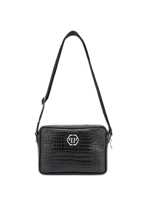 Philipp Plein crocodile print logo patch laptop bag - Black