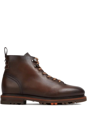 Santoni lace-up leather hiking boots - Brown