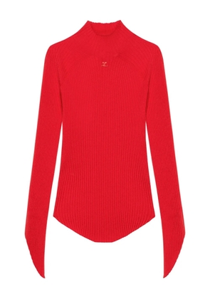 Courrèges high-neck ribbed-knit jumper - Red