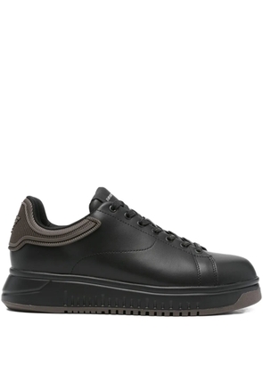 Emporio Armani ribbed-panel leather sneakers - Black