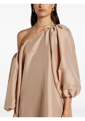Bernadette puff-sleeve asymmetric-shoulder dress - Neutrals