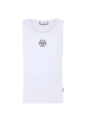 Philipp Plein logo-embroidered cotton tank top - White