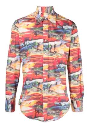 ERL Sunset-print cotton shirt - Red
