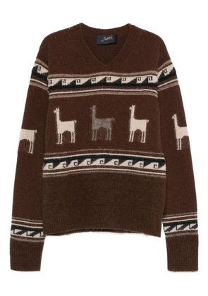 Seafarer llama-pattern V-neck sweater - Brown
