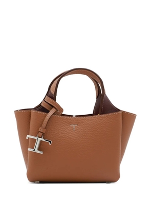 Tod's embossed-logo leather tote bag - Brown