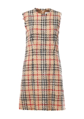 Burberry checked-pattern frayed mini dress - Neutrals