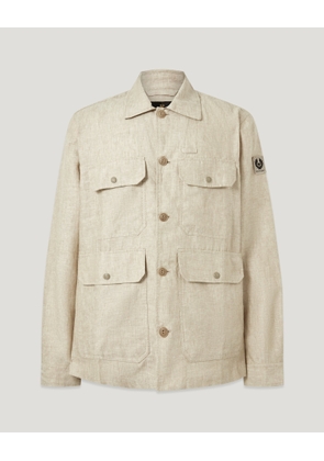 Belstaff Forge Jacket Men's Tumbled Melange Linen Dark Sand Size 2XL