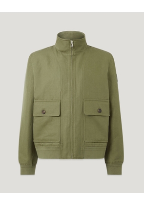 Belstaff Helston Jacket Men's Tailored Linen Cotton Twill True Olive Size 2XL