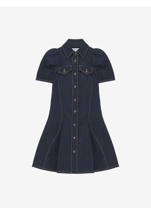 MCQUEEN - Pinched Shoulder Denim Mini Dress - Item 847963QMADZ4098