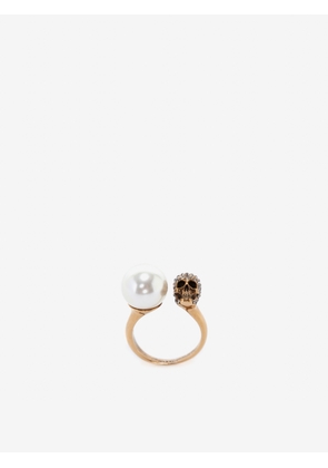 MCQUEEN - Pearl-like Skull Ring - Item 855398J160Z4040