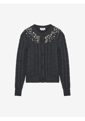 MCQUEEN - Crystal Embroidery Cable Knit Cardigan - Item 852200Q1BFR1391