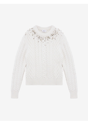 MCQUEEN - Crystal Embroidery Cable Knit Jumper - Item 852190Q1BFR9006