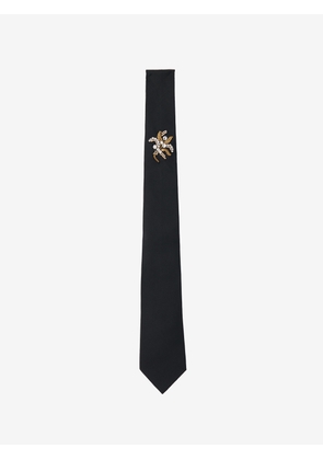 McQueen Jewelled Mistletoe Embroidery Tie - Black - Men