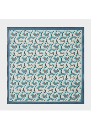 Paul Smith Blue Swan Print Cotton Pocket Square
