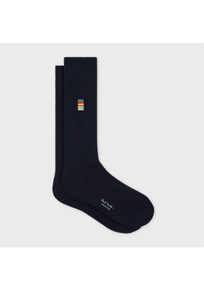Paul Smith Navy Cotton-Blend Embroidered 'Signature Stripe' Socks Blue