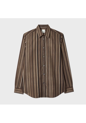 Paul Smith Brown 'Painted Signature Stripe' Print Cotton Shirt