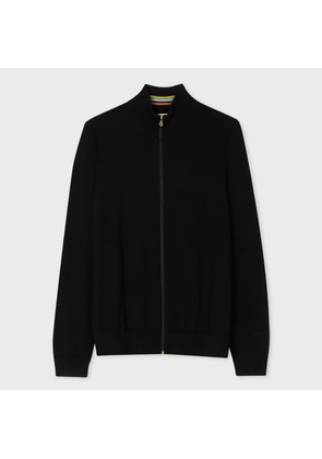 Paul Smith Black Merino Wool Full Zip Cardigan