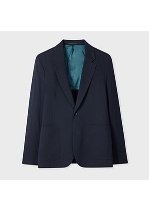 PS Paul Smith Navy Seersucker Cotton Check Buggy-Lined Blazer Blue