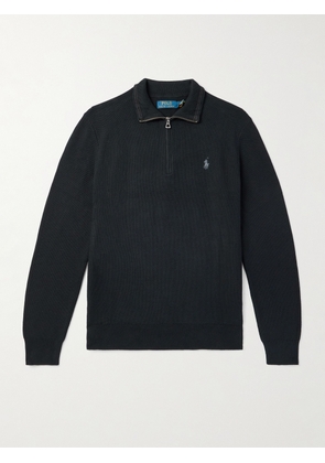 Polo Ralph Lauren - Logo-Embroidered Honeycomb-Knit Cotton Half-Zip Sweater - Men - Black - XS