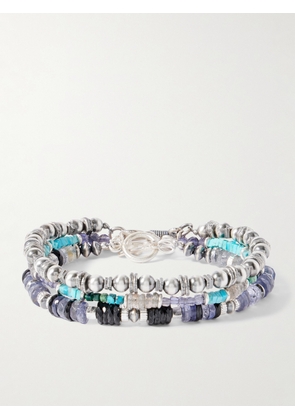 Peyote Bird - Set of Three Sterling Silver Multi-Stone Beaded Bracelets - Men - Silver