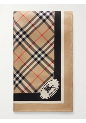 Burberry - Logo-Print Checked Silk-Twill Scarf - Men - Neutrals
