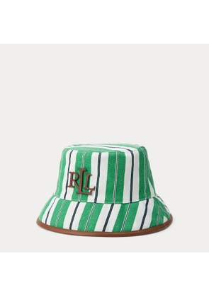 Striped Leather-Trim Canvas Bucket Hat