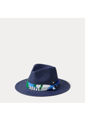 Print-Scarf-Trim Straw Fedora