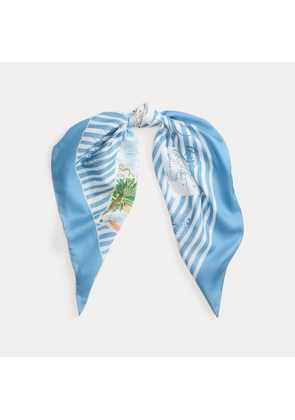 Striped Postcard-Print Silk Square Scarf