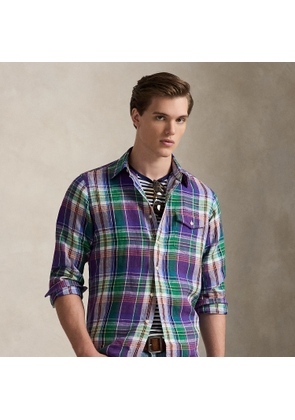 Classic Fit Plaid Linen Shirt