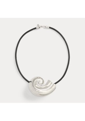 Silver-Tone Shell Leather Necklace