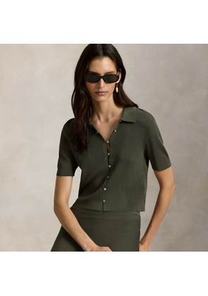 Polo-Collar Short-Sleeve Cardigan