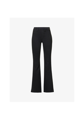 Womens Good American Pull On Flare Slim-Fit Flared-Leg High-Rise Stretch-Denim Jeans