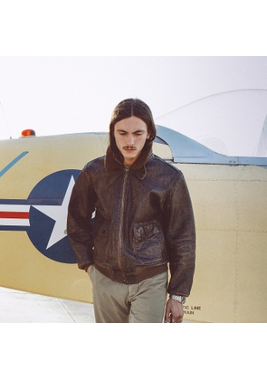 Shearling-Collar Leather Flight Jacket