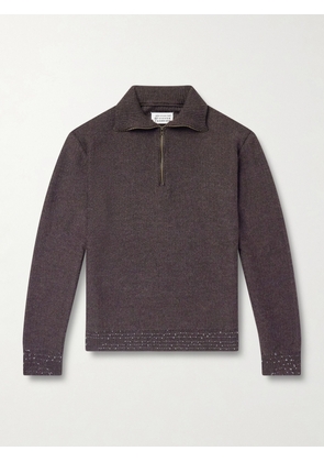 Maison Margiela - Embroidered Stretch-Wool Half-Zip Sweater - Men - Brown - S