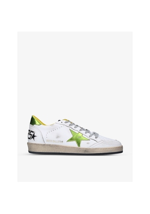 Mens Golden Goose Men's Ballstar Metallic Distressed Leather Low-Top Trainers