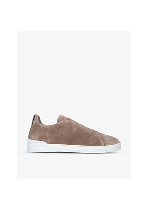 Mens Zegna Tripe Stitch Suede Trainers