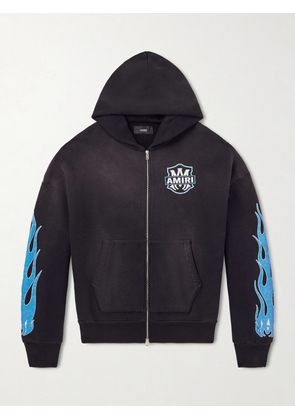 AMIRI - Flames Logo-Print Cotton-Jersey Zip-Up Hoodie - Men - Black - S